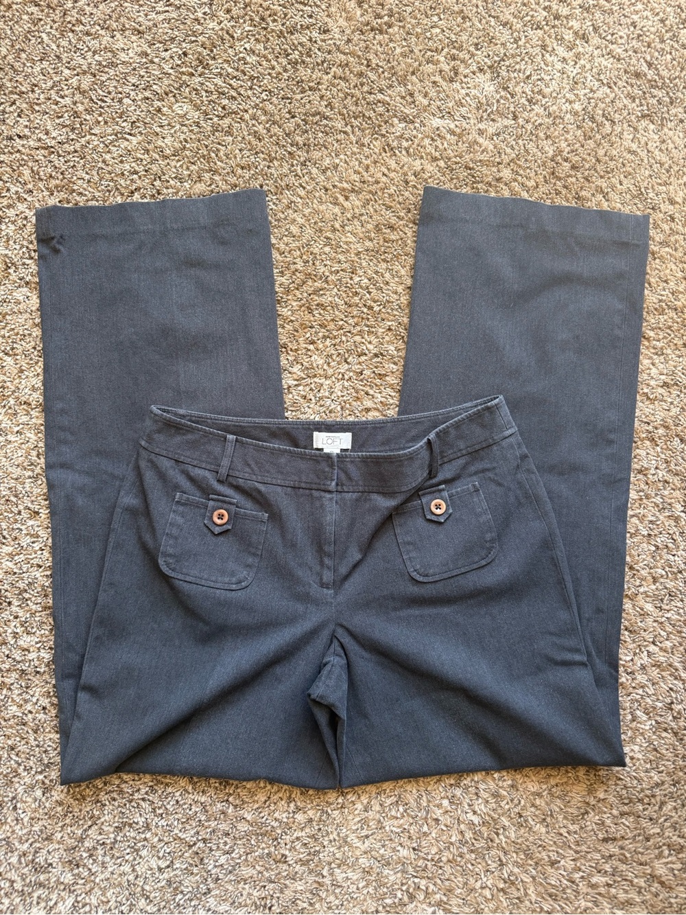 LOFT Straight-Leg Women's Pants in Charcoal with Button-Accent Pockets